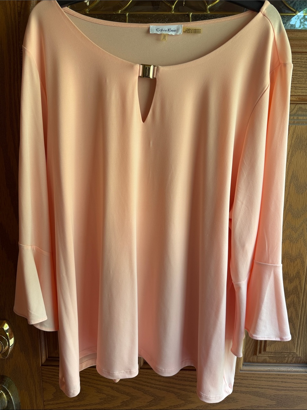 Calvin Klein Peach Keyhole Bell-Sleeve Blouse